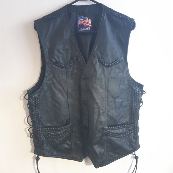 Usa Leather Other - USA Leather - Men's - Genuine Black Leather Braided Trim & Side Laces - Large